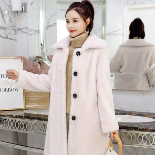Sheep Shearing Coat Women New Slim Warm Wool coats Imitation Fur Coats Winter Long Overcoats Abrigo Mujer Casual Woolen coats