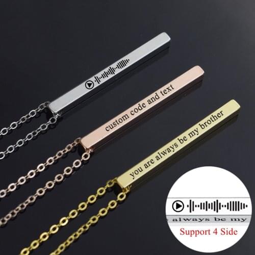 Personalized Music Scan Code Necklace Custom 1~4 Side Vertical Cube Engraved Letter Pendant Necklace Gift for Friend