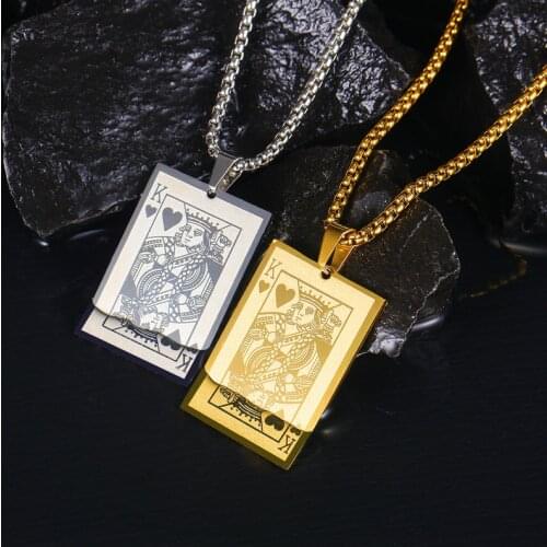 Playing Cards Necklace Men Stainless Steel Poker Pendant Necklace Punk Creative Jewelry Square Ace K Male Gift for Gambler Gift