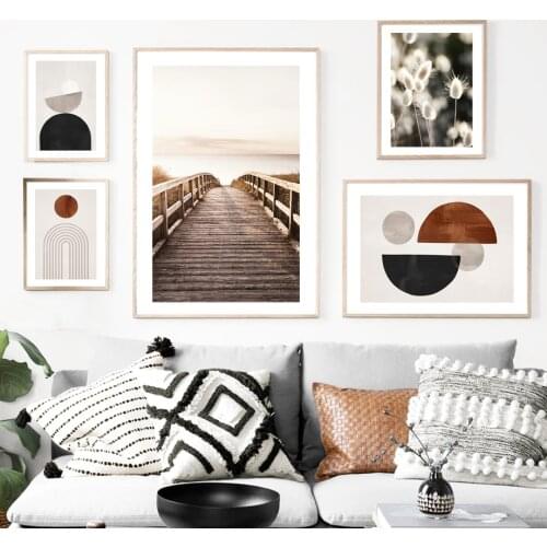 Seaside Bridge Grass Nordic Posters And Prints Abstract Geometry Curve Wall Art Canvas Painting Decor Pictures For Living Room