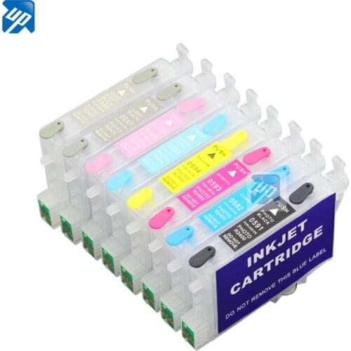 9PCS empty refillable ink cartridge for epson R2400 printer with ARC chip T0591 - T0599