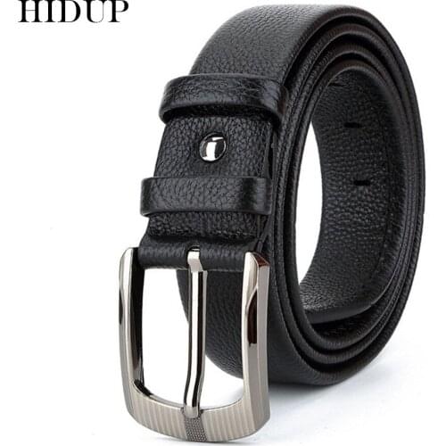 HIDUP Solid 1st Layer Quality Cowhide Cow Skin Belts Pin Buckle Leather Belt for Men Clothing Accessories 3.8cm Width NWJ419