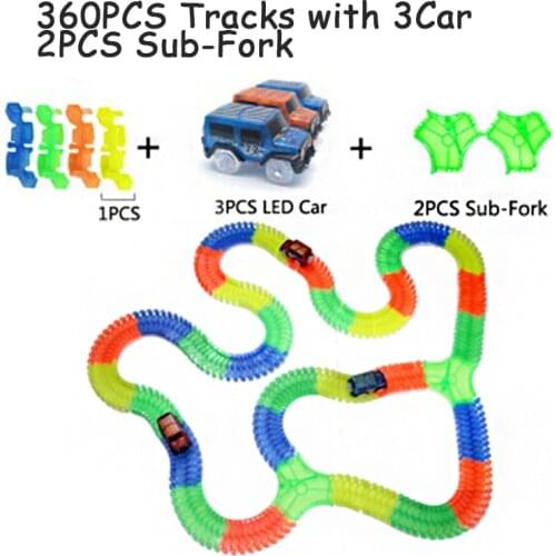 Glow Racing Track Set Glow in the Dark Car Track Railway Magical Boys Gift Assembly Electronic Track with Led Light Car