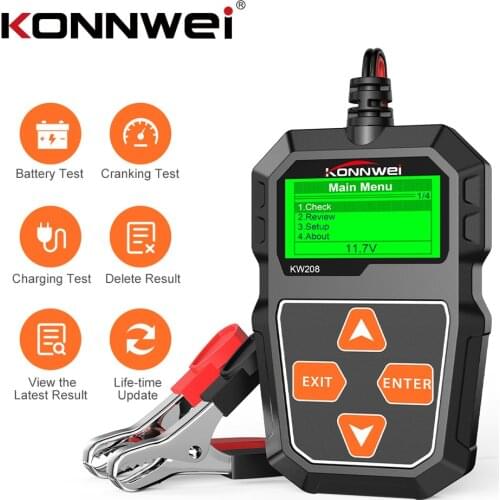 Konnwei KW208 Car Battery Tester 12V Charging Tools Cranking 100 To 2000 CCA Cars Diagnostic Tool Battery Analyzer Motorcycle