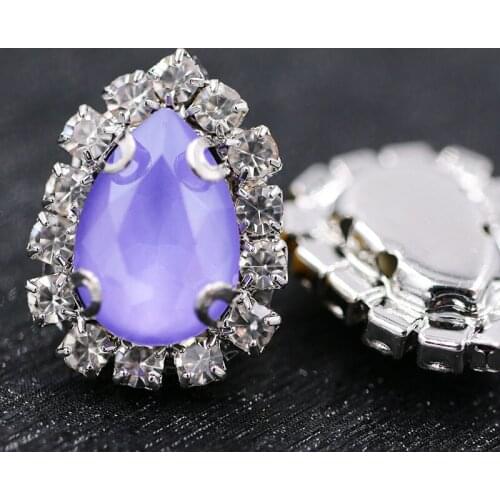 High quality glass rhinestones teardrop shape sew on crystal button Lotus purple crystals Mocha rhinestones Diy jewelry/nail art