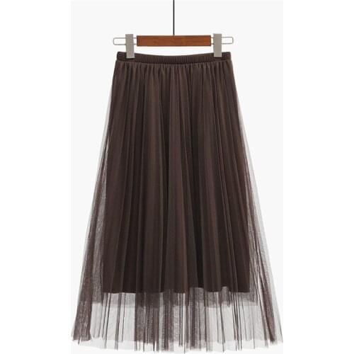 2019 Summer Women Tulle Skirt Pleated Skirt Black High Waist Midi Skirts Thin Chiffon Mesh Yarn loose Long Skirts Women