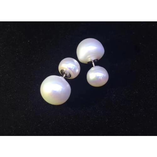 Office career natural fresh water pearl stud earring 925 sterling silver double pearl earring fine women jewelry flat round