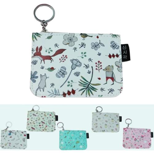 M013 Women Purses Cartoon Cute Animal Pattern Fox Cat Rabbit Card Bag Set Zero Wallet Key Buckle Coin Purses Card Holder