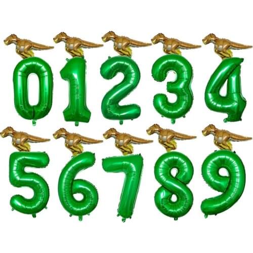 1 Set Dinosaur Foil Helium Cartoon 32 Inch Number Balloons Birthday Decoration Kids' Toys Dinosaur Funny Gifts Baby Shower