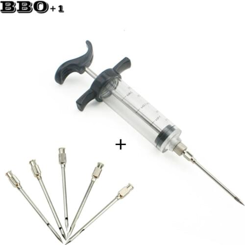 1pcs 30ML Marinade Injector 5pcs Stainless steel Marinade injector needle Set Meat Marinade Flavour Syring Cooking Injector BBQ