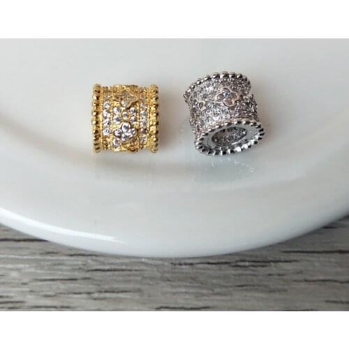 10 Pcs CZ zircon crystal Micro pave Connector circular column Beads for DIY Making Bracelet necklace Jewelry Finding BD158