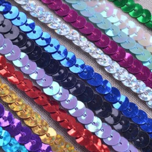 100Yard/Lot 6mm Many Colors Sequins Ribbon Trim Sewing Paillette Strings Flat Round Sequins in Roll For Clothing Crafts