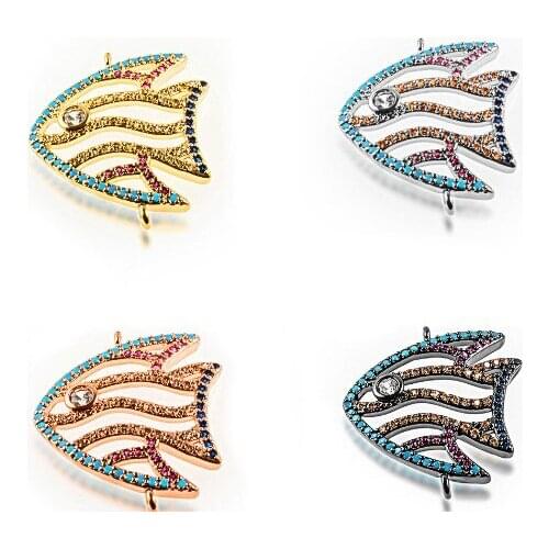 23*19mm multicolor fish crystal micro pave cz zircon cubic zirconia beads DIY Copper necklace charm bracelet connectors dgg4