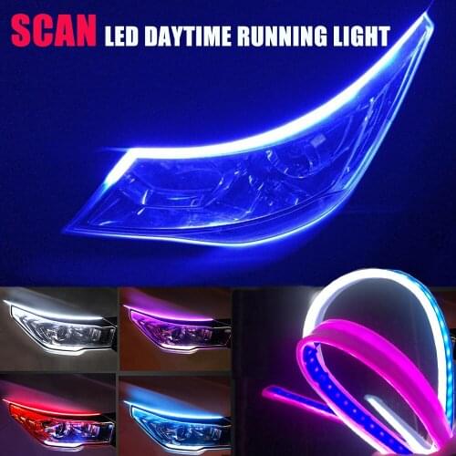 2x DRL 30 45 60cm Daytime Running Light Flexible Soft Tube Guide Car LED Strip White Red Blue Turn Signal Yellow Waterproof 12V