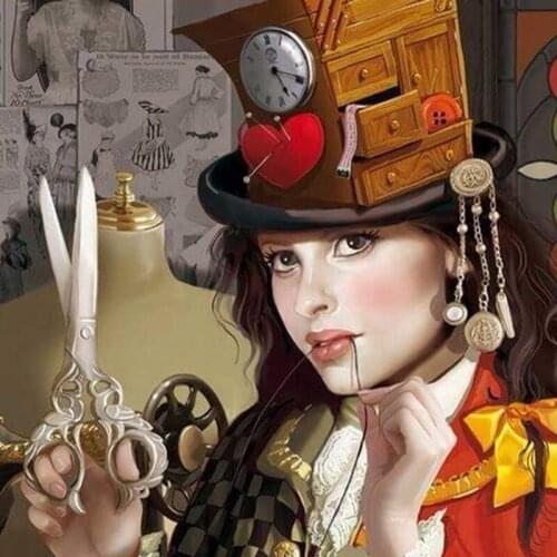 3D DIY Diamond Painting Scissors Sewing Girl Cross Stitch 5D Diamond Embroidery square rhinestones Mosaic Needlework Decoration