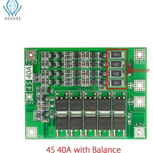 3S 4S 40A Li-ion Lithium Battery 18650 Charger PCB BMS Protection Board with Balance For Drill Motor 14.8V 16.8V Lipo Cell