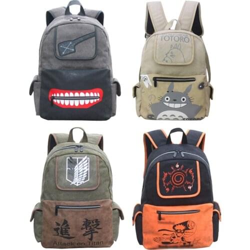 4Kinds Attack on Titan Eren Jager Totoro Tokyo Ghoul Kaneki Ken Ninja Backpack Knapsack School Student Pack Bag