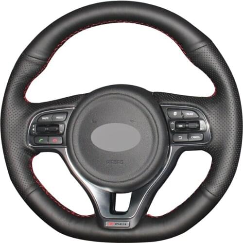 Black Artificial Leather Hand-stitched No-slip Car Steering Wheel Cover for Kia K5 Optima 2016-2018 Sportage KX5 2016-2019