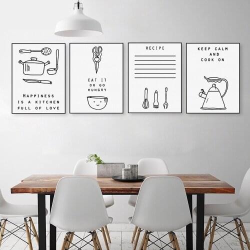 Black And White Kitchenware Food Quotes Posters Prints Nordic Style Minimalist Kitchen Home Decor Wall Pictures Canvas Painting