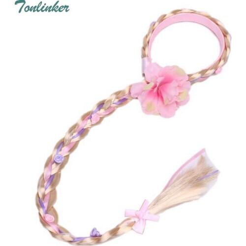 Children Braid Girls Rapunzel Belle Sofia Hairpiece Braided Wigs Tangled Hair Costume for Girls Costume 2-10 Year