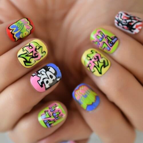 Kids Nails For Gels Cartoon Pattern Mixed Teens Press On Nails Square Medium-Short Supplying Colorful Wholesale Fingernails Tips