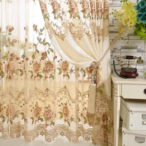 European Luxury Window Curtain for Living Room Velvet Embroidered Floral Tulle Blackout Drape Custom Made Cortinas T&321#30