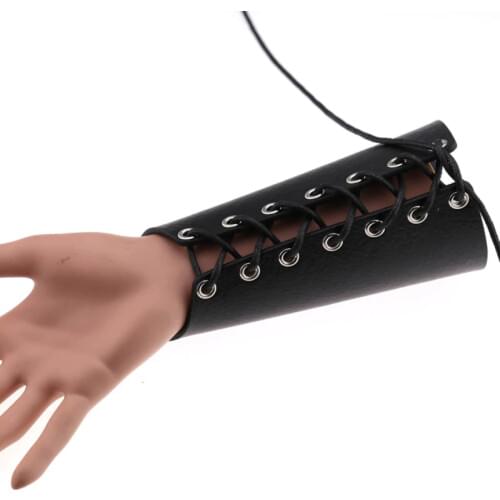 Gothic Punk Arm Sleeve Cosplay Lace Cross Bandage Harness Wide Cuff Leather Rock Unisex Arm Sleeve