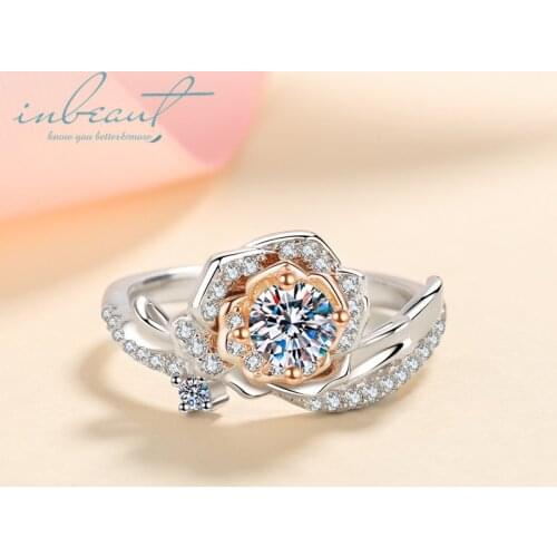 Inbeaut 925 Silver Excellent Cut 0.5 ct D Color Moissanite Creative Rose Shape Ring Romantic Flower Wedding Rings Fine Jewelry