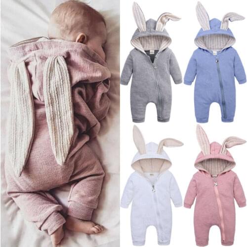 Autumn Newborn Baby Boy Girl Rabbit 3D Ears Long Sleeve Romper Jumpsuit Warm Clothes Size 0-24M Clothing