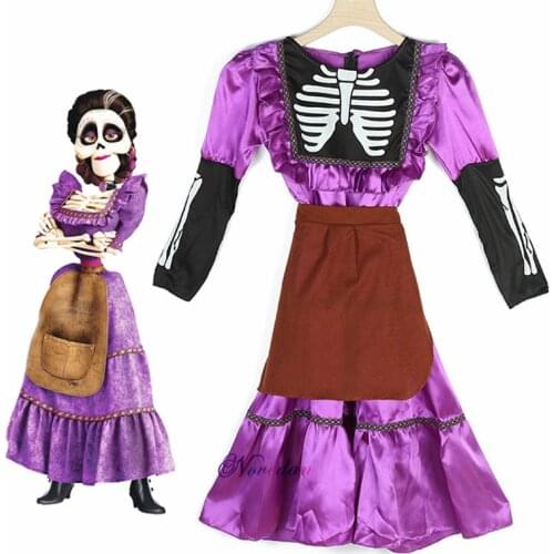 CoCo Mama Imelda Cosplay Costume Girls Skeleton Dresse Music Dreaming Around Halloween Party Fancy Dress For Kids Purple