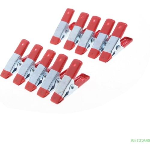 Hot 2" Mini Metal Heavy Duty Spring Clamps Crocodile Clip Red Plastic Tips Tool Clips Grip Holder 10pcs