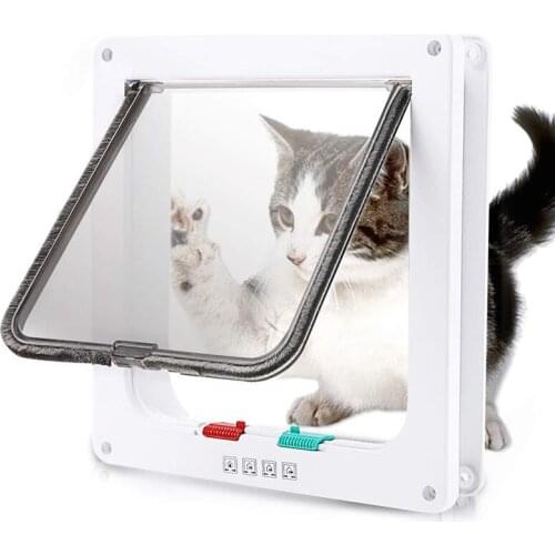 Flap Door with 4 Way Security Lock Dog Cat Flap Door for Dog Cats Kitten ABS Plastic Small Pet Gate Door Kit Cat Dogs Flap Doors