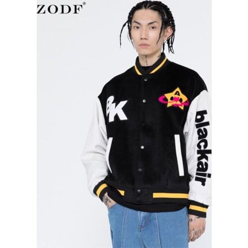 ZODF Brand New Men Hip Hop Jackets Skull Embroidery Harajuku Unisex Autumn Baseball Uniform Patchwork Coats Jacket HY0190