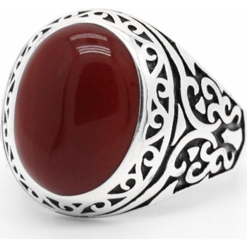 Male Ring Sterling Silver 925 Ring for Men Signet Ring Red Agate Stone Ring Vintage Punk Style Claw Butterfly Fashion Simply Rin