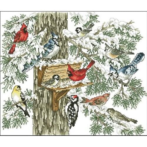 MM Cross stitch kits Counted Cross Stitch Kit The Gathering Place Birds Bird in Winter Snow Robin Singing janlynn