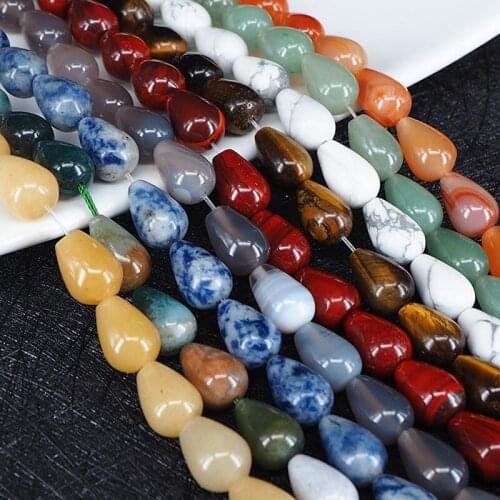10x15mm Natural Tiger Eye/Yellow Jades/Red Agates/White Turquoises/Green Aventurine Stone Beads Water Drop Loose Stone Beads