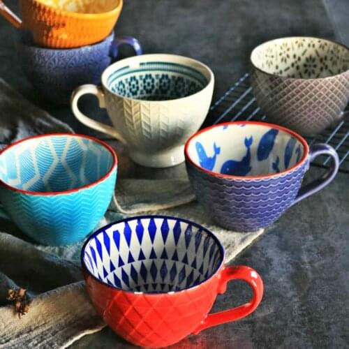 Defective retro creative ins Nordic anaglyph personality ceramic mugs sweet cereal breakfast milk coffee cup coffee cup