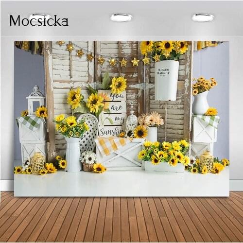 Newborn Sunflower Theme Birthday Portrait Backdrop Flower Market Baby Children Cake Smash Cake Table Banner Garden Photo Booth