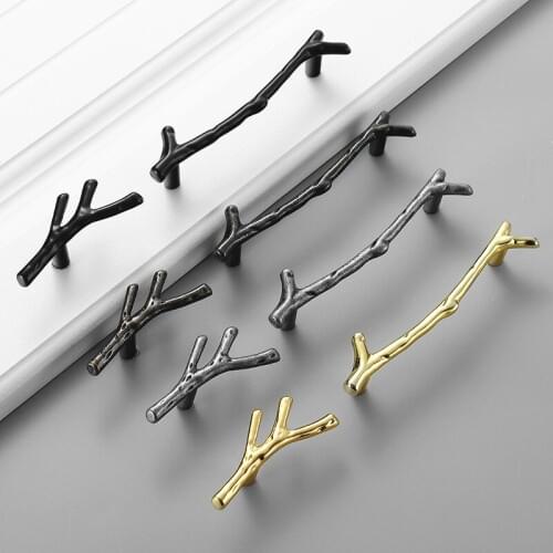 Fashion Tree Branch Furniture Handle 96mm 128mm Black Silver Bronze Kitchen Cabinet Handles Drawer Knobs Door Pulls Hardware
