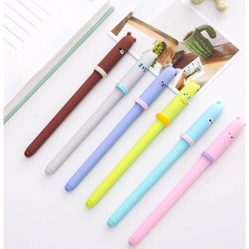 30 PCs Korean Creative Animal Expression Pen Cap Neutral Pen Students Write Signature Pen Black Core Office Stationery Supplies