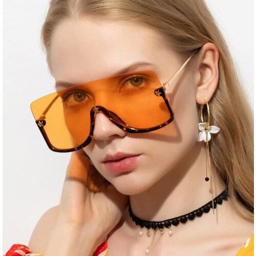 2021 Fashion Personality One-Piece Sunglasses Women Men High Quality Oversized Semi-Rimless Sun Glasses Female Flat Top Lenses