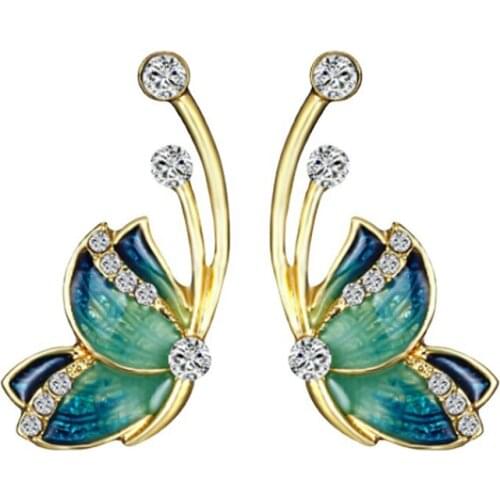 Modern Women Earring 2021 Fashion Oil Painted Butterfly Design Rhinestone Stud Earrings for Women Boho Accessories Jewelry