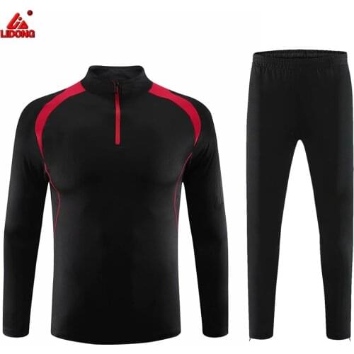 Arm zip pocket Soccer tracksuit 2019 boys men winter Training Football Uniform Sweatshirt long pants red