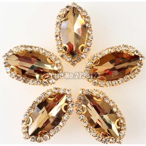 Light coffee Gold bottom horse eye shape faltback Crystal button,sew on loose rhinestones for diy/Clothing accessories
