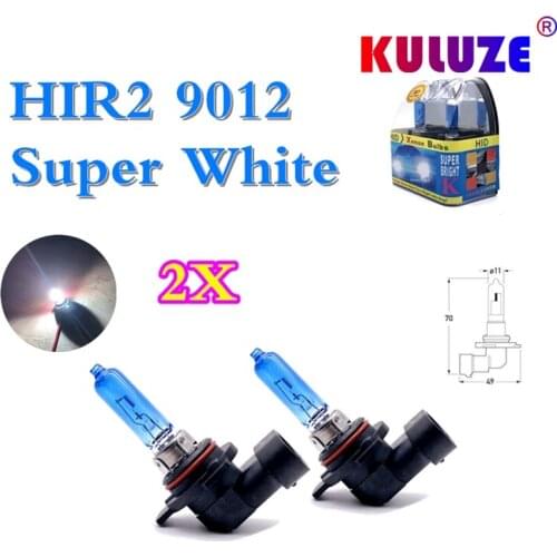 Packaging of HIR2 automobile halogen bulb 9012 12v55w far and low beam super white 100W headlamp in plastic box