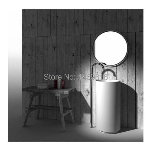 Bathroom Round Pedestal Washbasin Solid Surface Stone Cloakroom Freestanding Vanity Sink W9011