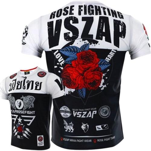 VSZAP MMA Rose Boxing Training Quick Dry T-Shirt Kickboxing Muay Thai Training Fitness Breathable Gym Running T Shirt clothing