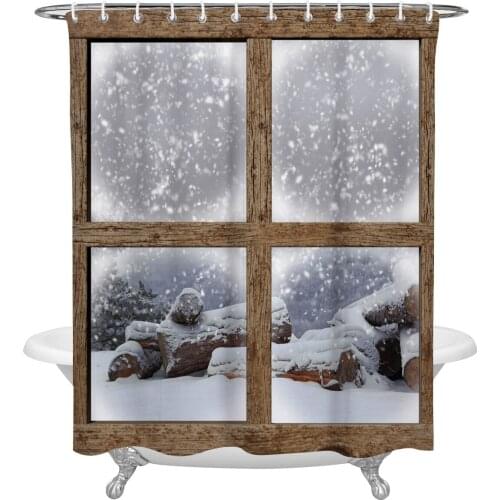 Window Wood Snow Shower Curtain Waterproof Polyester Fabric Shower Curtains Home Decoration Curtain with Hook