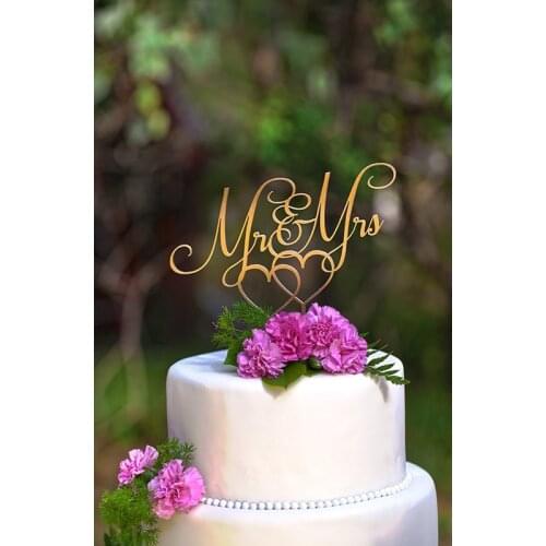Mirror Gold Acrylic Mr & Mrs Wedding Cake Topper for Wedding Decoration Engagement Anniversary Party Supplies Cake Decorating