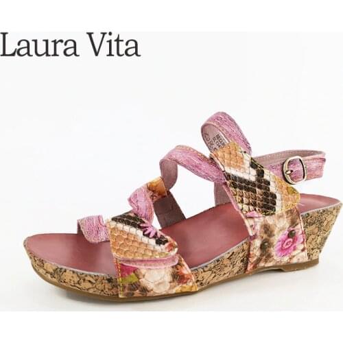 Laura Vita 2019 New Genuine Leather Bohemian Cross-strap Sandals Women Slingback Sandals Women Shoes Hook Loop Block High Heels